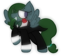 Size: 757x699 | Tagged: safe, artist:thefanficfanpony, oc, oc only, oc:feather bangs, pony, clothes, cuffs (clothes), flower, flower in mouth, mouth hold, raised hoof, rose, rose in mouth, simple background, solo, suit, transparent background