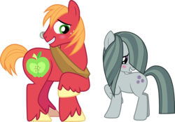 Size: 4300x3001 | Tagged: safe, artist:cloudy glow, big macintosh, marble pie, earth pony, pony, g4, hearthbreakers, big macintosh's yoke, blushing, collar, cute, female, hair over one eye, high res, macabetes, male, marblebetes, mare, ship:marblemac, shipping, simple background, smiling, stallion, straight, transparent background, vector