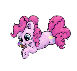 Size: 4500x4100 | Tagged: safe, artist:velvet frame, pinkie pie, earth pony, pony, g4, absurd resolution, blushing, candy, cute, ear fluff, female, fluffy, food, licking, lollipop, lying down, solo, tongue out