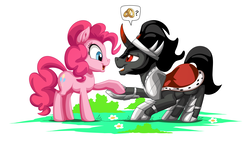 Size: 2560x1440 | Tagged: safe, artist:mysticalpha, king sombra, pinkie pie, pony, g4, crack shipping, female, male, marriage proposal, ring, shipping, sombrapie, straight, thought bubble, wedding ring