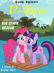 Size: 975x1318 | Tagged: artist needed, safe, edit, pinkie pie, twilight sparkle, pony, series:pony tales, g4, parody, parody of a parody, raft, veggietales