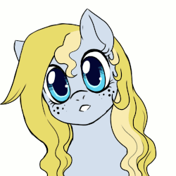 Size: 500x500 | Tagged: dead source, safe, artist:evomanaphy, oc, oc only, oc:evo, earth pony, pony, animated, cute, eye shimmer, female, freckles, gasp, gif, happy, loop, mare, ocbetes, simple background, smiling, solo, sparkly eyes, white background
