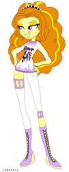 Size: 1206x3000 | Tagged: safe, artist:myumlamy, adagio dazzle, human, equestria girls, g4, aside glance, asymmetrical clothes, boots, clothes, clothes writing, curly hair, female, full body, grin, hair tie, hand on hip, knee-high boots, long hair, long sleeves, pants, pastel goth, simple background, smiling, solo, spikes, standing, sweater, transparent background