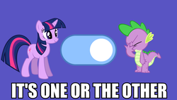 Size: 2560x1440 | Tagged: safe, artist:gratlofatic, artist:mysteriouskaos, edit, spike, twilight sparkle, dragon, pony, unicorn, totally legit recap, g4, facepalm, image macro, meme, simple background, switch, unicorn twilight