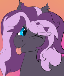 Size: 1250x1500 | Tagged: safe, artist:caduceus, artist:caduceusart, oc, oc only, oc:luscious dreams, pony, female, gradient background, one eye closed, solo, tongue out, wink