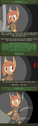 Size: 500x1643 | Tagged: safe, artist:erthilo, oc, oc only, oc:sierra scorch, pony, robot, unicorn, fallout equestria, clothes, cyoa, fallout, female, long ears, stablequest, text