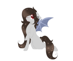 Size: 3000x2520 | Tagged: safe, artist:php146, oc, oc only, oc:alora, bat pony, pony, bat pony oc, ethereal mane, eye clipping through hair, female, high res, mare, one eye closed, simple background, sitting, solo, starry mane, tongue out, transparent background, wink