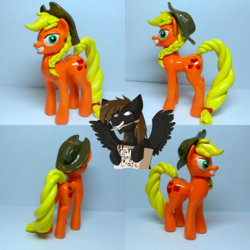 Size: 1024x1024 | Tagged: safe, artist:hampony, applejack, earth pony, pony, g4, commission, figurine, handmade, irl, photo, smiling, solo