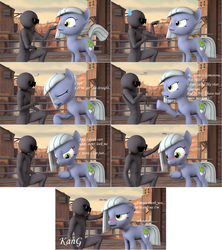 Size: 3848x4342 | Tagged: safe, artist:kmg0047, limestone pie, oc, oc:anon, earth pony, human, pony, g4, 3d, absurd resolution, blushing, boop, duo, engrish, female, floppy ears, limetsun pie, male, mare, petting, sweat, tsundere