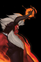 Size: 630x930 | Tagged: dead source, safe, artist:eosphorite, lord tirek, g4, beard, black background, facial hair, horn, looking at you, magic, male, simple background, solo