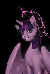 Size: 630x930 | Tagged: dead source, safe, artist:eosphorite, twilight sparkle, alicorn, pony, g4, black background, female, looking at you, mare, simple background, smiling, solo, twilight sparkle (alicorn)