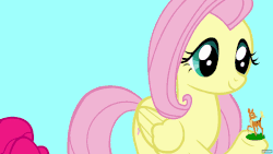 Size: 1920x1080 | Tagged: safe, artist:nstone53, fluttershy, pinkie pie, pony, g4, animated, doll, female, gif, simple background, surprised, toy