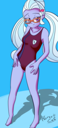 Size: 882x1920 | Tagged: safe, artist:horsecat, sugarcoat, equestria girls, g4, clothes, feet, female, one-piece swimsuit, solo, swimsuit