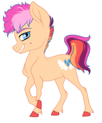 Size: 1024x1228 | Tagged: safe, artist:loryska, oc, oc only, oc:conundrum solar flare, earth pony, pony, female, filly, offspring, parent:quibble pants, parent:rainbow dash, parents:quibbledash, simple background, solo, white background