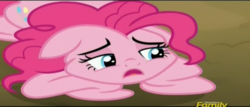 Size: 584x251 | Tagged: safe, screencap, pinkie pie, earth pony, pony, g4, rock solid friendship, deflation, discovery family logo, female, mare, sad, solo, wrong aspect ratio
