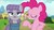 Size: 1920x1080 | Tagged: safe, screencap, maud pie, pinkie pie, earth pony, pony, g4, my little pony: friendship is magic, rock solid friendship, discovery family logo, eyes closed, looking up