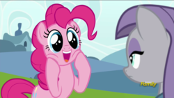 Size: 1920x1080 | Tagged: safe, screencap, maud pie, pinkie pie, earth pony, pony, g4, rock solid friendship, bipedal, cute, diapinkes, discovery family logo, excited, eye contact, female, lidded eyes, looking at each other, mare, open mouth, smiling, squishy cheeks