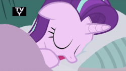 Size: 400x225 | Tagged: safe, screencap, pinkie pie, starlight glimmer, pony, g4, rock solid friendship, animated, derp, discovery family logo, female, gif, hoofy-kicks, starlight's room, tv-y, waking up