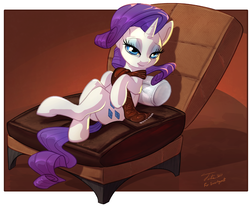 Size: 1200x989 | Tagged: safe, artist:tsitra360, artist:vest, rarity, pony, g4, bedroom eyes, clothes, collaboration, comfy, female, looking at you, mare, scarf, sitting, smiling, solo