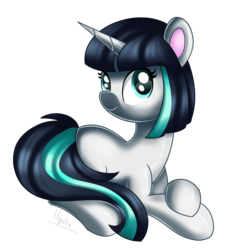 Size: 1383x1485 | Tagged: safe, artist:ilynalta, oc, oc only, oc:dragonfire, pony, unicorn, fallout equestria, fallout equestria: child of the stars, commission, fallout, female, mare, prone, simple background, smiling, solo, transparent background