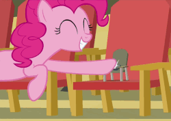 Size: 658x465 | Tagged: safe, screencap, boulder (g4), pinkie pie, earth pony, pony, g4, rock solid friendship, animated, chair, female, gif, hoofbump