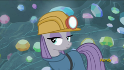 Size: 1920x1080 | Tagged: safe, screencap, maud pie, earth pony, pony, g4, rock solid friendship, cute, discovery family logo, female, gem, gem cave, helmet, irrational exuberance, maudabetes, mine, mining helmet, smiling, solo, when she smiles