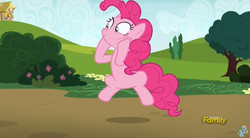 Size: 844x467 | Tagged: safe, screencap, pinkie pie, earth pony, pony, g4, rock solid friendship, discovery family logo, female, mare, solo
