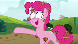Size: 1920x1088 | Tagged: safe, screencap, pinkie pie, earth pony, pony, g4, rock solid friendship, burrs, discovery family logo, female, mare, ouch, solo, stingbush seed pods