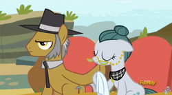 Size: 844x467 | Tagged: safe, screencap, cloudy quartz, igneous rock pie, earth pony, pony, g4, rock solid friendship, comforting, discovery family logo, handkerchief, ship:quartzrock