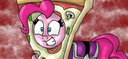 Size: 1006x467 | Tagged: safe, artist:mojo1985, pinkie pie, earth pony, pony, g4, rock solid friendship, female, food, pizza, pizza head, scene interpretation, solo