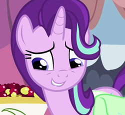 Size: 515x474 | Tagged: safe, screencap, starlight glimmer, pony, g4, rock solid friendship, female, lip bite, mare, saddle bag, solo