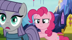 Size: 1271x719 | Tagged: safe, screencap, maud pie, pinkie pie, earth pony, pony, g4, rock solid friendship, castle, context is for the weak, discovery family logo, out of context, twilight's castle