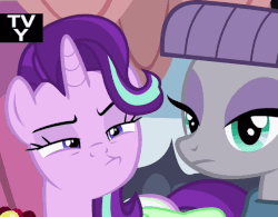 Size: 621x485 | Tagged: safe, screencap, maud pie, starlight glimmer, earth pony, pony, unicorn, g4, rock solid friendship, animated, female, gif, loop, mare, skeptical, tv-y