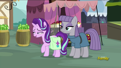 Size: 1366x768 | Tagged: safe, screencap, maud pie, starlight glimmer, earth pony, pony, g4, rock solid friendship, discovery family logo, faic, great moments in animation, saddle bag