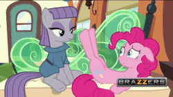 Size: 640x360 | Tagged: safe, edit, edited screencap, editor:corpulentbrony, screencap, maud pie, pinkie pie, earth pony, pony, g4, rock solid friendship, animated, begging, brazzers, female, gif, implied incest, implied shipping, incest, lesbian, out of context, piecest, presenting, public, shipping, train