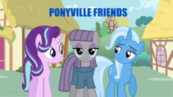 Size: 1586x895 | Tagged: safe, maud pie, starlight glimmer, trixie, pony, unicorn, g4, rock solid friendship, female, mare