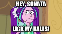 Size: 300x167 | Tagged: safe, artist:witchityman, edit, edited screencap, screencap, aria blaze, equestria girls, g4, my little pony equestria girls: rainbow rocks, aricka blaze, caption, female, rick and morty, rick sanchez, solo, text