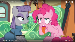 Size: 1366x768 | Tagged: safe, screencap, maud pie, pinkie pie, ghoul, pony, g4, rock solid friendship, discovery family logo, friendship express, meme, youtube, youtube caption