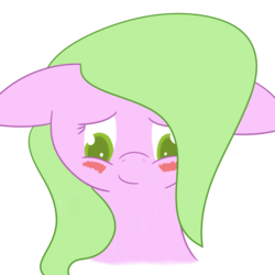 Size: 1000x1000 | Tagged: safe, artist:tyrannisumbra, oc, oc only, oc:seypiey oulomenohn, pony, blushing, female, looking down, simple background, smiling, solo, transparent background