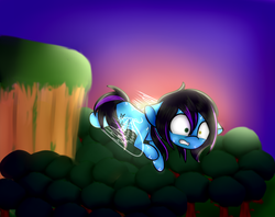 Size: 1024x813 | Tagged: safe, artist:singlepum, oc, oc only, oc:despy, earth pony, pony, artificial wings, augmented, female, forest, magic, magic wings, mare, solo, sunset, tree, wings
