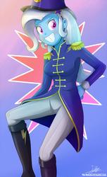 Size: 1532x2524 | Tagged: safe, artist:the-butch-x, trixie, equestria girls, g4, ancient wonderbolts uniform, clothes, cute, diatrixes, female, grin, looking at you, sgt. trixie, smiling, solo