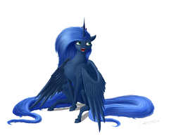 Size: 5000x4000 | Tagged: safe, artist:skitsroom, princess luna, alicorn, pony, g4, absurd resolution, female, missing accessory, simple background, sitting, solo, white background