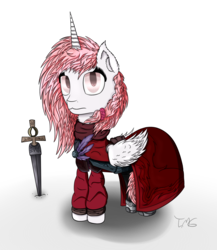 Size: 1280x1477 | Tagged: safe, artist:tlmoonguardian, oc, oc only, oc:astrum, alicorn, pony, ambient.prologue, ambient.white, clothes, female, looking at you, mare, not celestia, simple background, solo, sword, transparent background, weapon, younger
