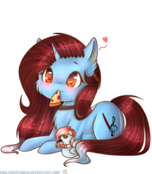 Size: 2200x2527 | Tagged: safe, artist:bambudess, artist:millyrovenge13, oc, oc only, pony, blushing, choker, collaboration, female, food, heart, high res, mare, pizza, simple background, solo, transparent background