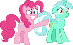 Size: 10378x6426 | Tagged: dead source, safe, artist:pink1ejack, lyra heartstrings, pinkie pie, earth pony, pony, unicorn, g4, rock solid friendship, absurd resolution, floppy ears, pointing, sad, simple background, transparent background, vector, wavy mouth