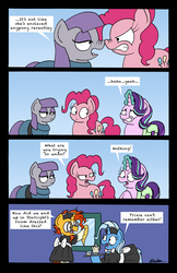 Size: 2480x3821 | Tagged: safe, artist:bobthedalek, maud pie, pinkie pie, starlight glimmer, sunburst, trixie, earth pony, pony, unicorn, g4, rock solid friendship, clothes, comic, crossdressing, female, high res, implied hypnosis, implied mind control, magic, maid, mare, misspelling, starlight's room