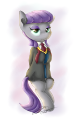 Size: 3300x5100 | Tagged: safe, artist:pucksterv, maud pie, earth pony, pony, g4, rock solid friendship, absurd resolution, clothes, female, formal wear, gradient background, graduate, mare, maud pie's tie, necktie, rocktorate, signature, solo, suit