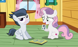Size: 4204x2540 | Tagged: safe, artist:lunaticdawn, edit, rumble, sweetie belle, pegasus, pony, unicorn, g4, album, annoyed, baby, baby pony, blushing, female, high res, male, photo, scrapbook, ship:rumbelle, shipping, stallion, straight, vector