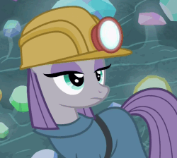 Size: 497x446 | Tagged: safe, screencap, maud pie, earth pony, pony, g4, rock solid friendship, animated, cropped, female, gif, hard hat, hat, helmet, irrational exuberance, mining helmet, smiling, solo, when she smiles