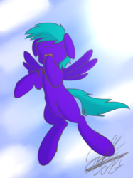 Size: 1000x1340 | Tagged: safe, artist:gift, oc, oc only, oc:nighthook, pegasus, pony, sky, solo, tired, wings, yawn